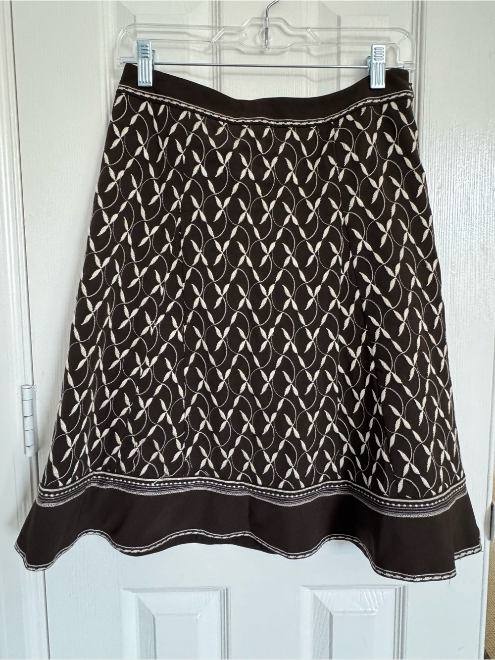 Brown and Cream A-Line Embroidered Skirt